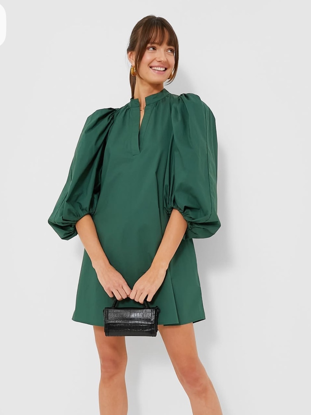 Pomander Place Emerald Green Astrid Puff-Sleeve Mini Dress